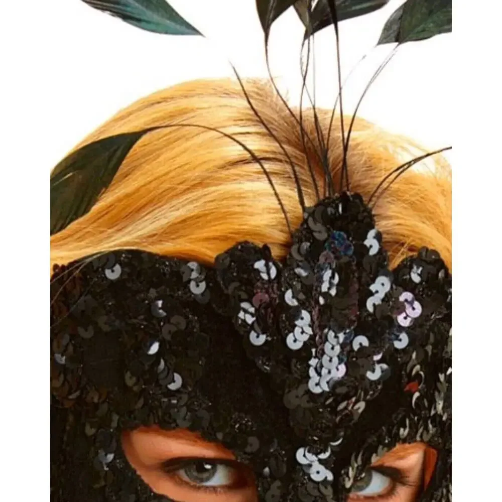 Masquerade Mardi Gras Costume Mask Black Sequins Dark Academia Cosplay Halloween
